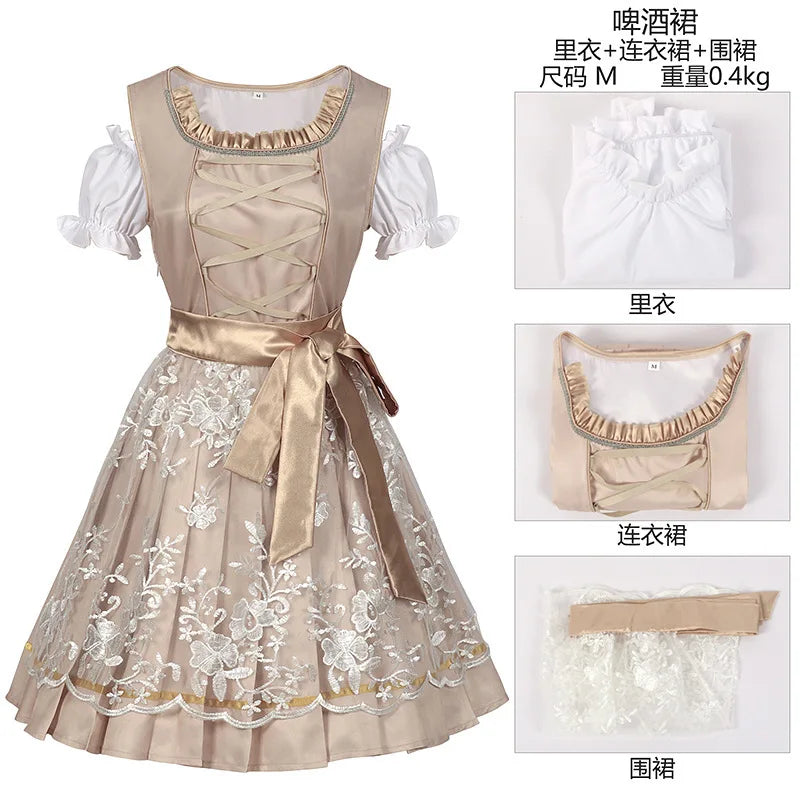 Halloween Carnival Cosplay Costume German Oktoberfest Maid Dress Woman Bavarian Traditional Embroidery Outfits Performance Girl