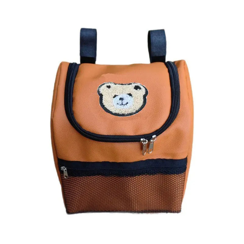 Large Capacity Bear-Shaped Stroller Diaper Bag - Portable Storage Organizer with Bottle Holders Durable Faux Leather