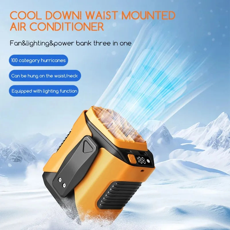 Rechargeable Waist Fan Portable Hands Free Mini Fan With Power Bank Flashlight 5 Speeds  Activities Hands-Free Hanging Neck Fans