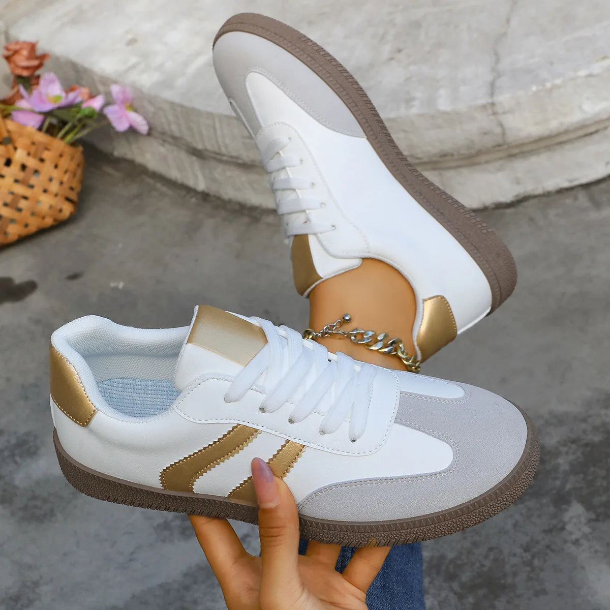 Spring Autumn Platform Sneakers Women Fashion Mixed Colors Lace-Up Sport Shoes Woman Comfortable Non Slip Flat Trainers Female