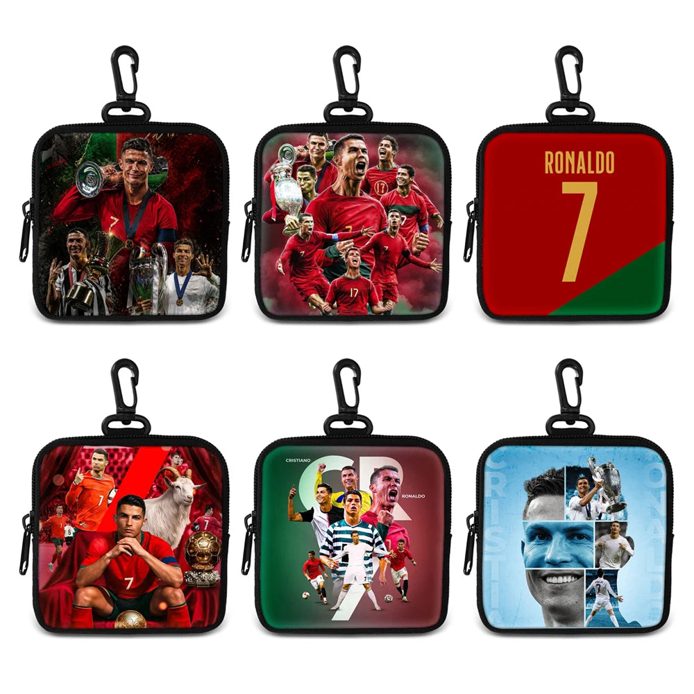 Ronaldo Money Coin Purse with Key Ring Pocket Purse mini headphone bag Football Star storage bag Credit Card Holoder Man Women