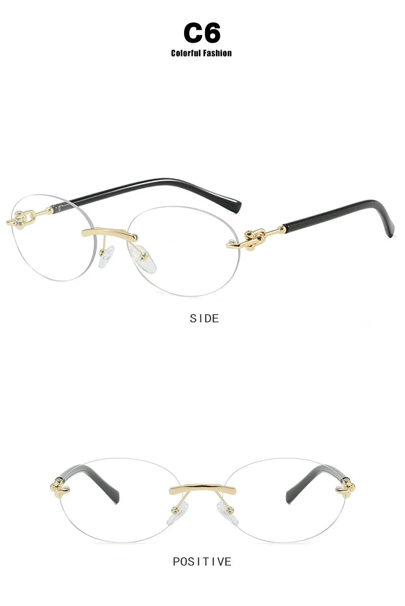 Fashion Oval Rimless Sunglasses for Woman Popular Round Frameless Sun Glasses Shades Retro High Quality Unisex Stylish Eyewear