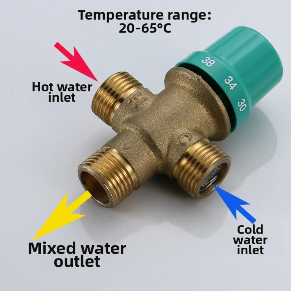 Thermostatic Mixing Valve 1/2'' Male Connection Water Temperature Control Valve Solid Brass for Bathroom Heating System