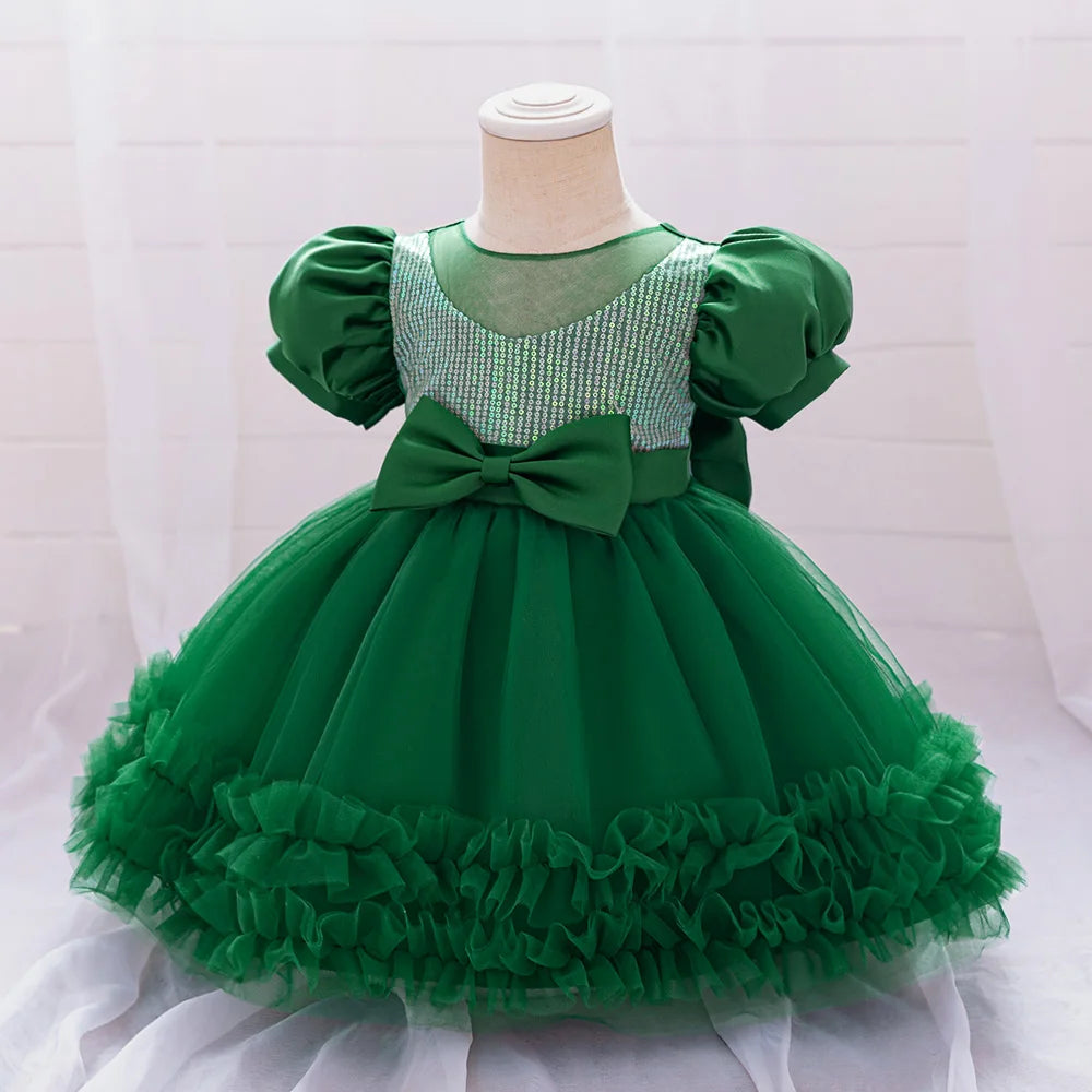 Toddler Sequin Baby Girl Party Dresses Bow Princess Dresses for Girl 1st Birthday Baptism Baby Dress Tutu Lace Wedding Prom Gown