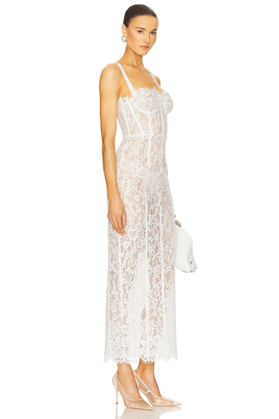 Women’s Cocktail Dress Sexy Lace Hollow Out Transparent Sleeveless Slim Fit Maxi Party Club Evening Gown White Long Dresses