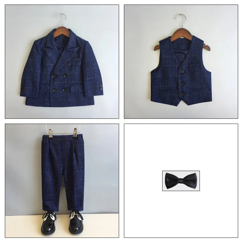 Autumn Winter Children Boys Formal Suit Kids Boys Wedding Suit 1-14Y Teenager Boy Blazer Vest Pant Suit Elegant Boys Kid Costume