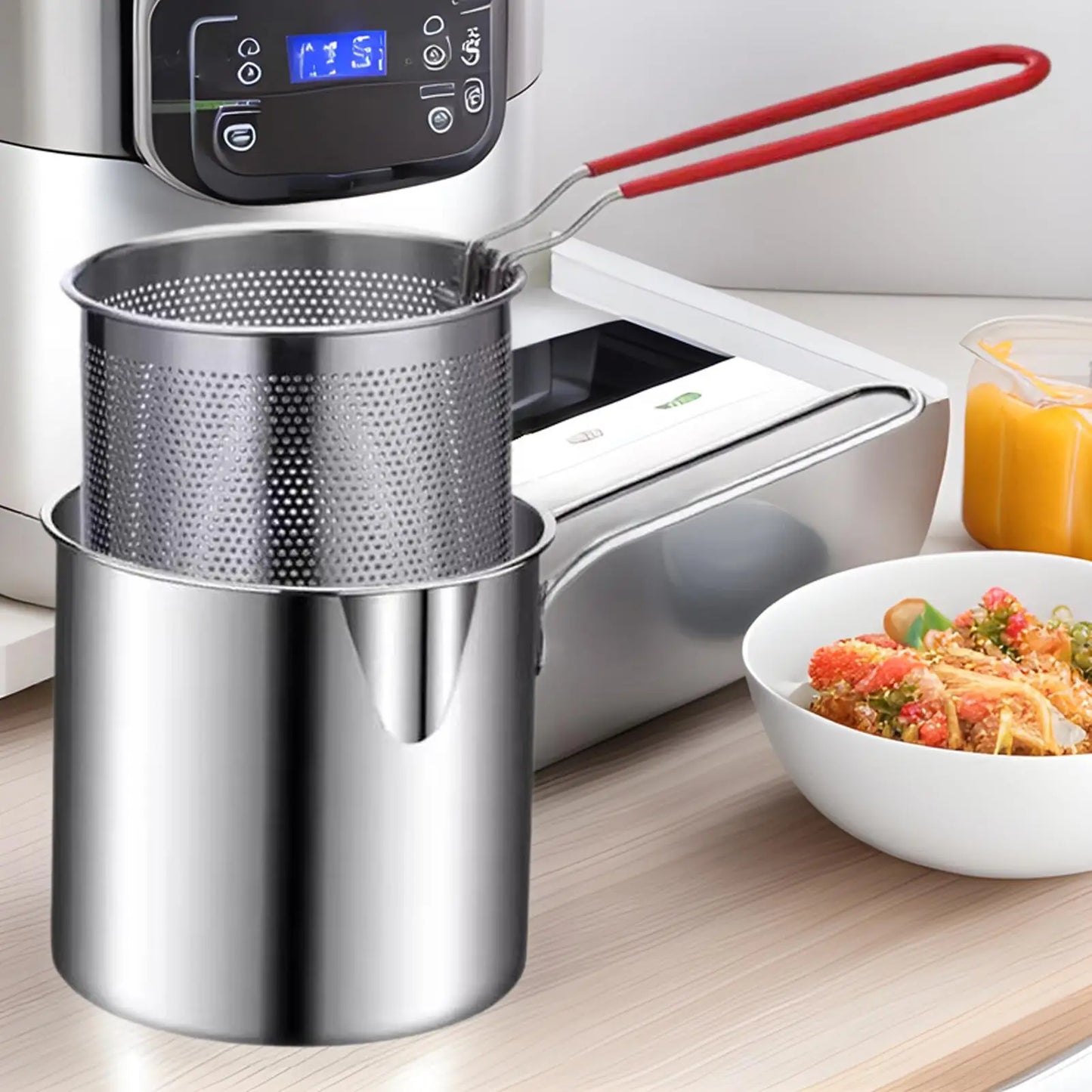 Stainless Steel Deep Fry Pot Space-Saving Fryer Multi-Use Cooking Pan For Chicken Wings French Fries, Home Kitchen Restaurant RV