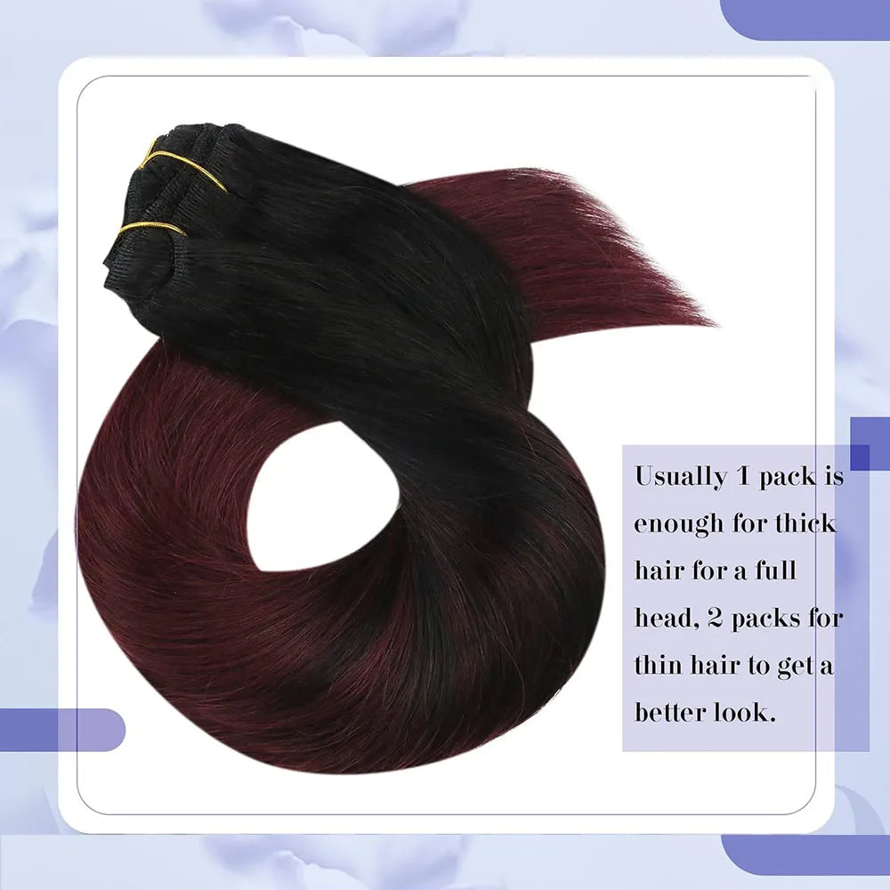 1B/99J Burgundy Ombre Straight Clip In Human Hair Extensions 100% Remy Human Hair Clip In 110g 8Pcs/Set Full Head For Women