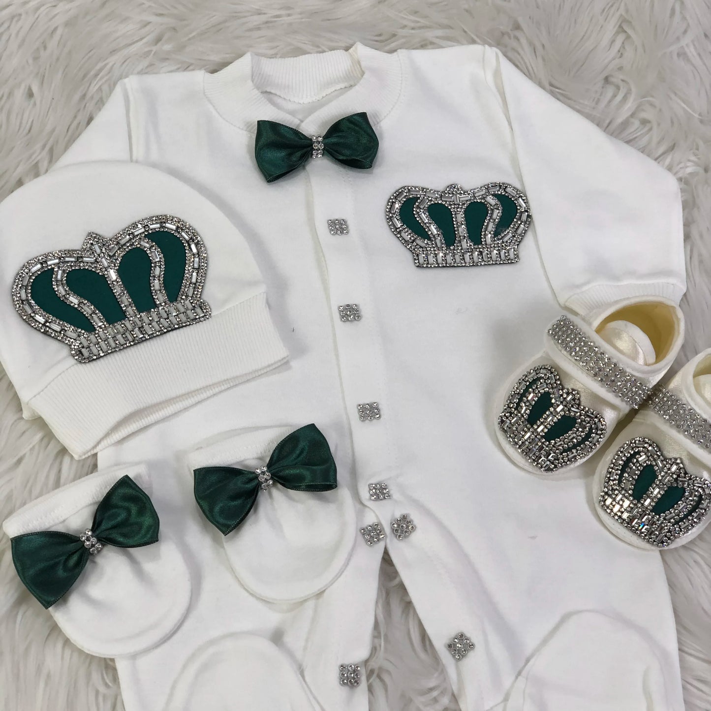 Dollbling Baptism Outfit Boy Prince Luxury Bling Christening Coming Home Romper Bonnet Set Mittens Nursery Hospital Clothing set