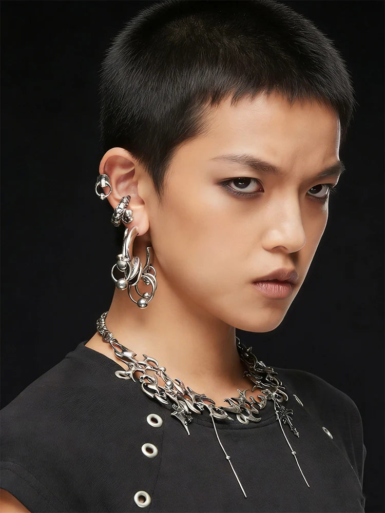 Unique Copper Jewelry Accessories for Men & Women: Avant-Garde Cluster Hoop Earrings, Distinctive Mixed-Metal Shape Body Jewelry