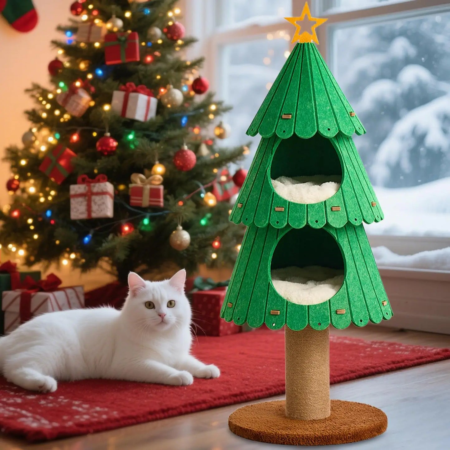 Christmas Cat Tree Tower Cozy Hideaway Grind Claws Stable for Indoor Cats
