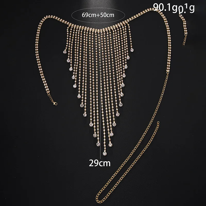 Stonefans Sexy Crystal Tassel Waist Chain Bikini Lingerie Accessories Summer Rave Rhinestone Body Chain Dress Jewelry for Women