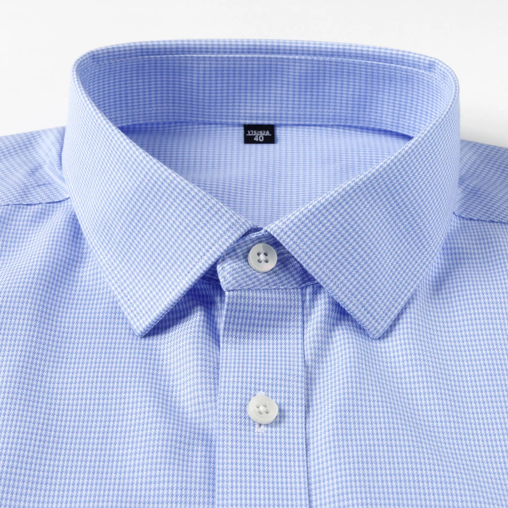 Men's Houndstooth Non-Iron Long Sleeve Button-Up Cotton Shirt, No Pocket Skin-Friendly Casual Versatile for Various Occasions