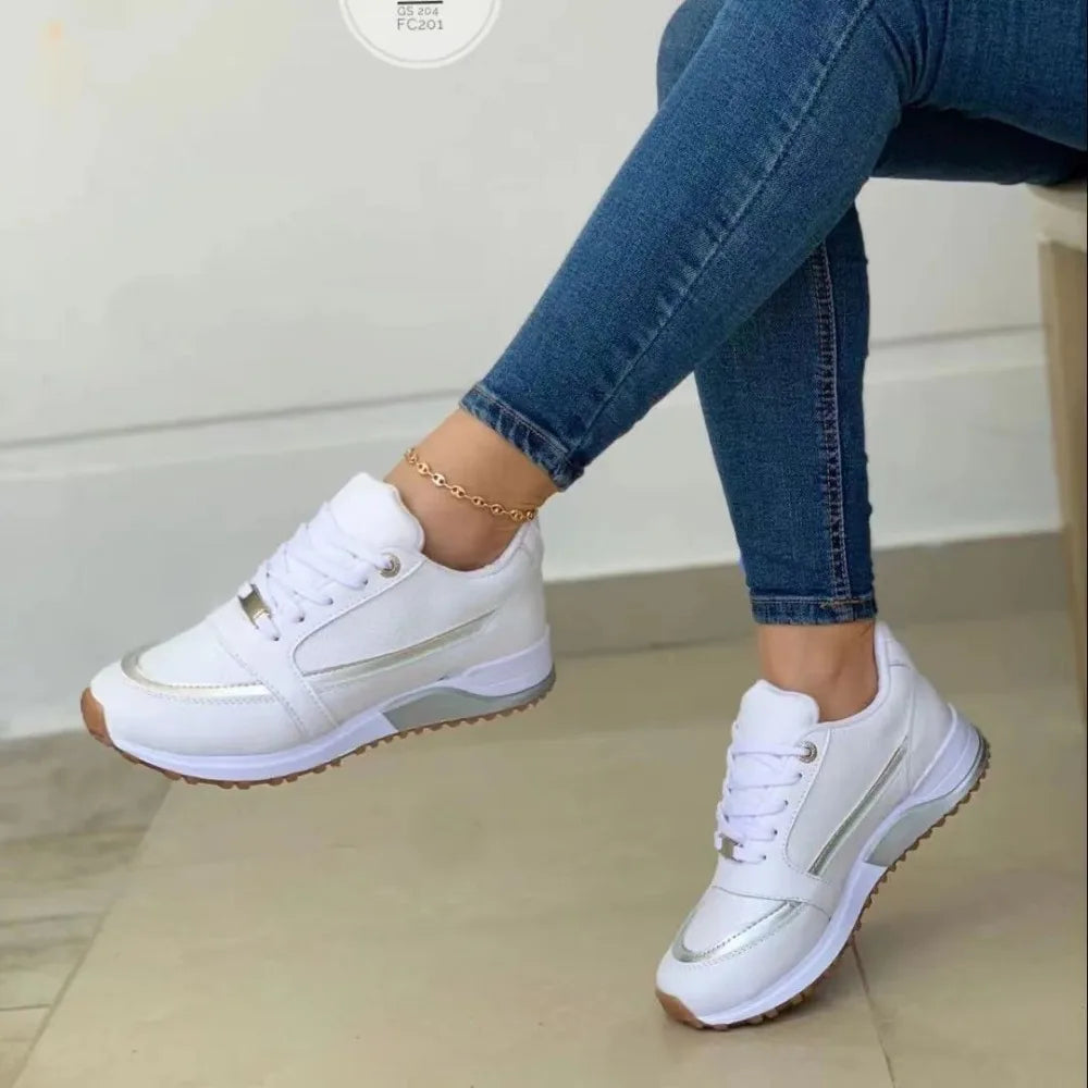 Hot Sale Ladies Shoes Lace Up 2024 Autumn Women's Vulcanize Shoes Round Toe Mixed Colors Increase Height Casual Sneakers Women