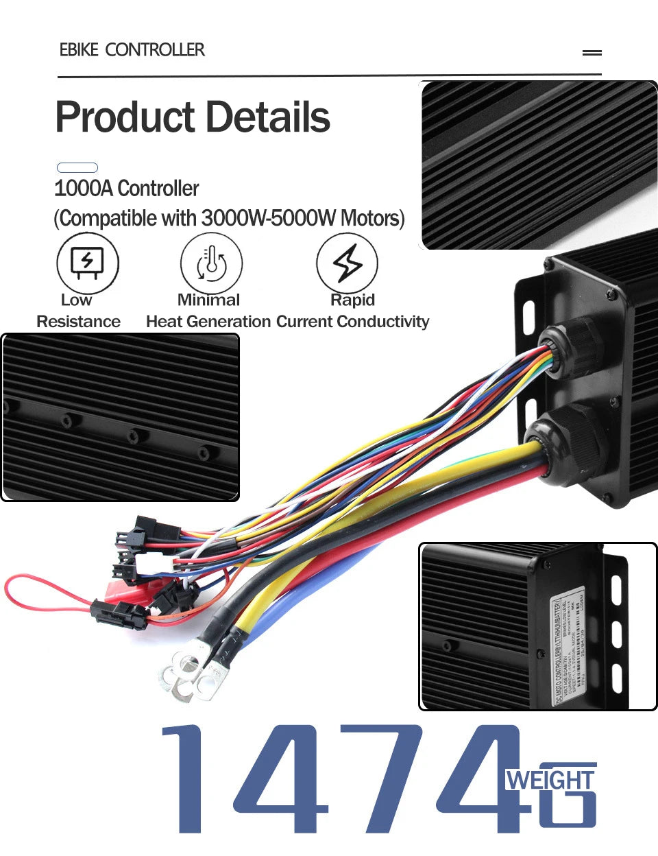 Ebike Sine Wave Display Controller 100A Three-Mode 48V52V60V72V with Learning Function UKC1 LCD Color Display 3000W5000W Motor