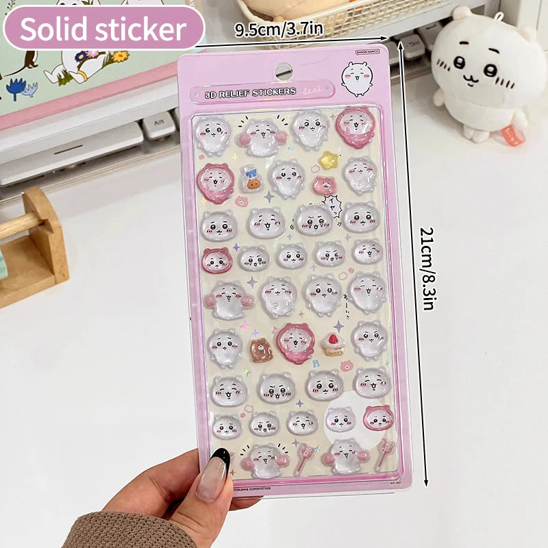 Chiikawa Cartoon 3D Sticker DIY Laptop Scrapbook Decal Aesthetic Crystal Stickers Kawaii Solid Decorative Sticker ちいかわ ボンボンシール