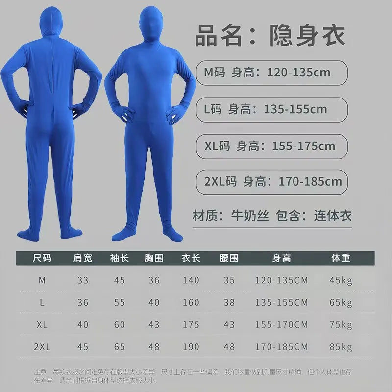 Halloween Cosplay Adult Male Solid Color Tight Fitting Invisibility Cloak Clothing Black Man Jumpsuit Invisibility Man Children'