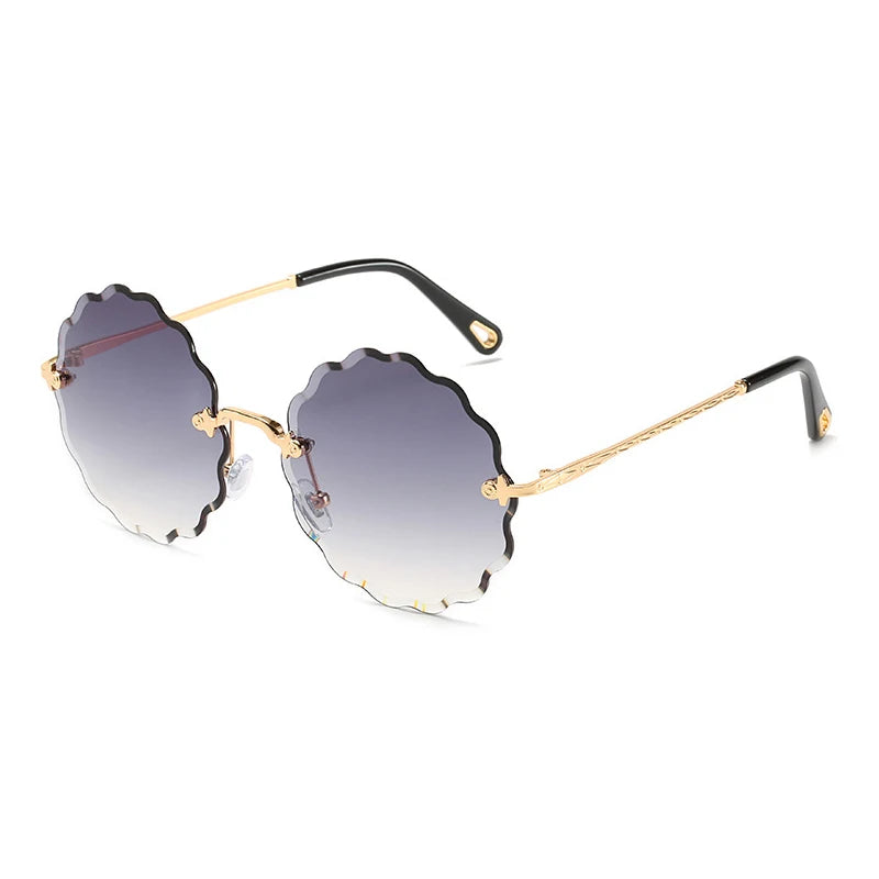 Oversized Round Sunglasses For Women Men Fashion Luxury Brand Design Rimless Sun Glasses Ladies Outdoors Travel Shades UV400