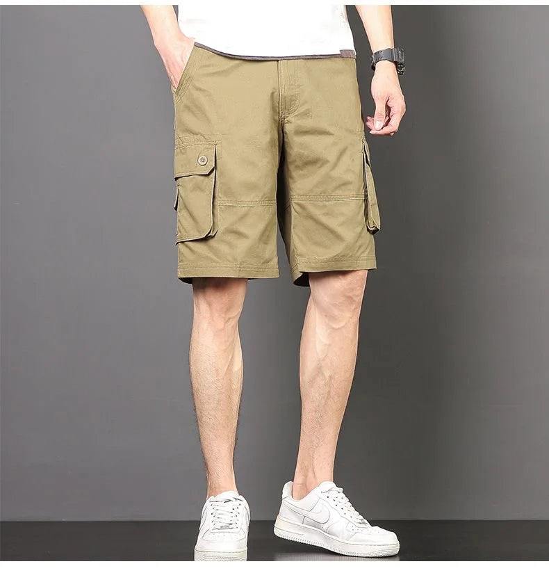 Summer Fashionable Sports Pure Cotton Straight Leg Multi-pocket Cargo Shorts Men's Casual Loose Plus Size High Quality Shorts