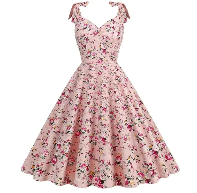 2024 New Fashion Women Summer Dress Retro 50s 60s Robe Femme Rockabilly Pinup Party Vestidos Casual Elegant Floral Office Dress