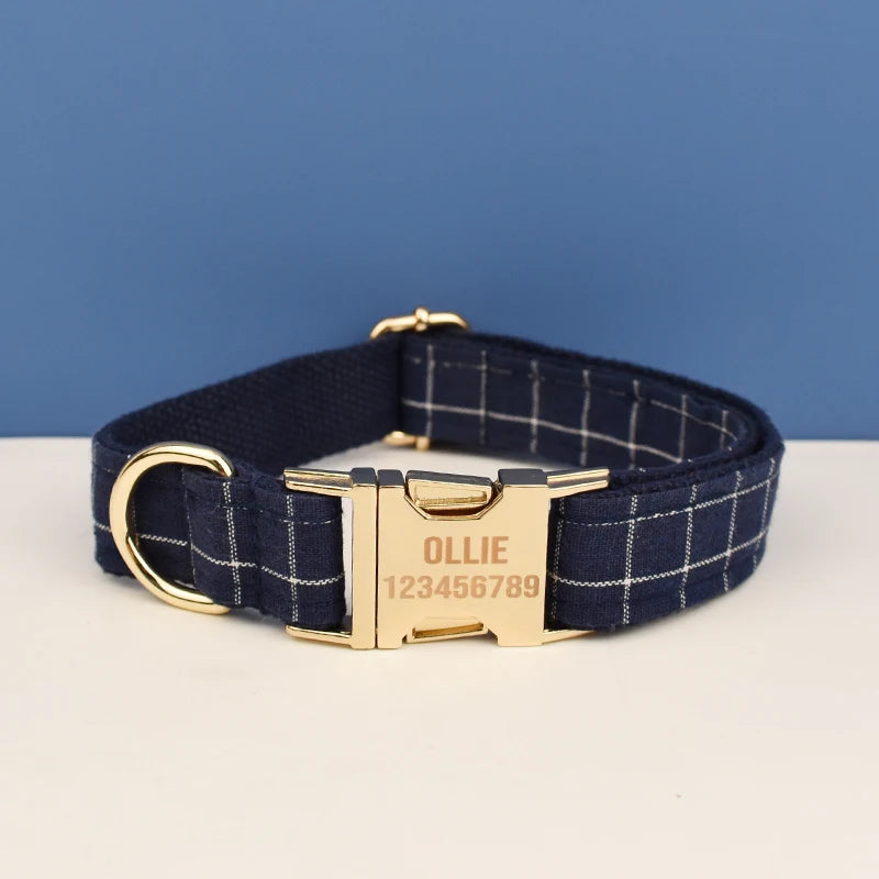 Plaid Dog Collar Designer With Bow Tie Custom Dog Accessories Luxury Pet collar leash set