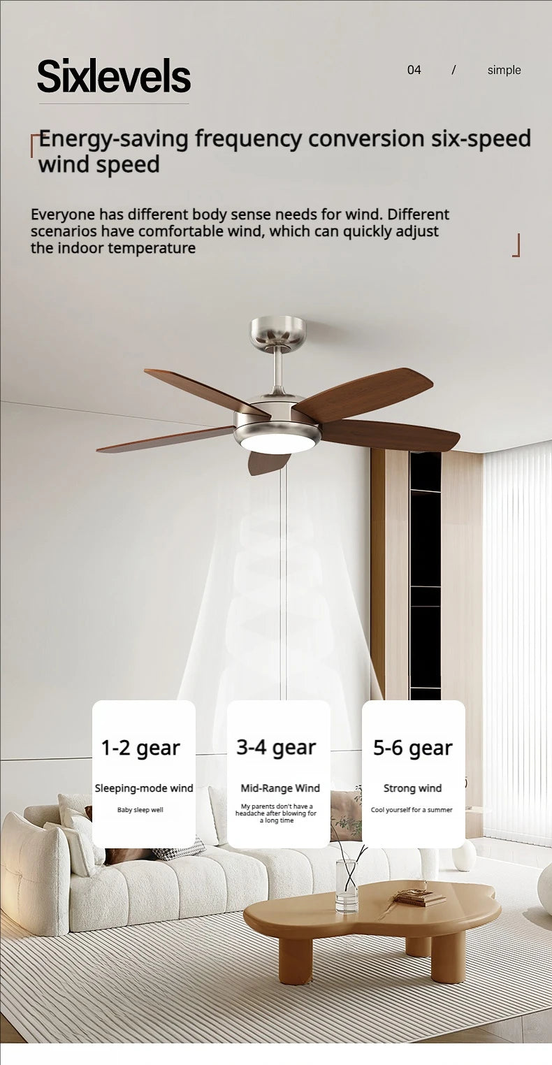 Living Room Fan Lamp Chandelier, Vintage American Style, Bedroom Room Electric Fan Integrated Silent Inverter, Dining Room Ceili