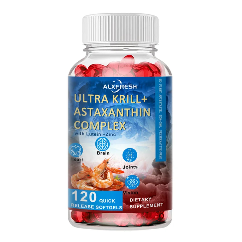 Krill Oil Capsules Support Cardiovascular and Eye Health Brain Cognitive Function Relieve Joint Inflammation Pain Improve mood