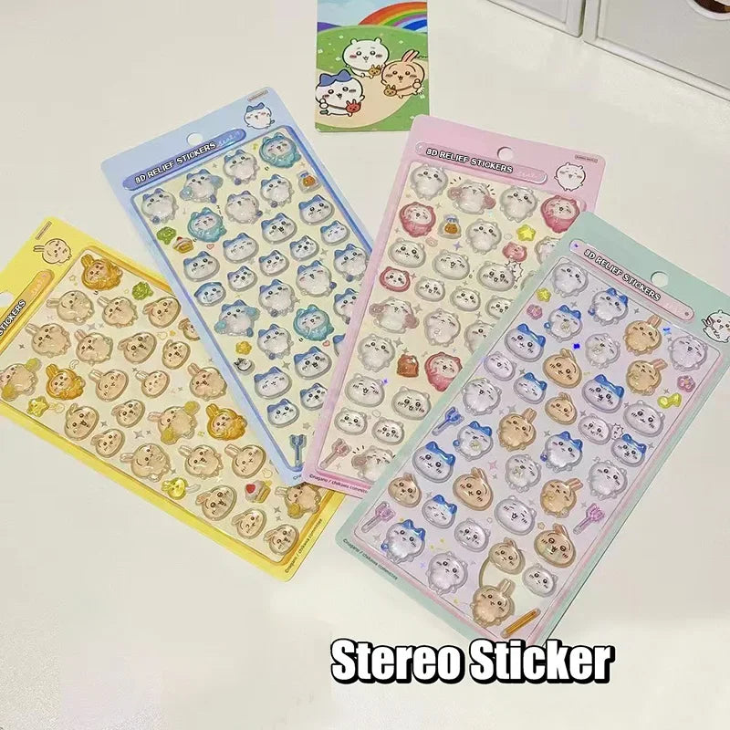 Chiikawa Cartoon 3D Sticker DIY Laptop Scrapbook Decal Aesthetic Crystal Stickers Kawaii Solid Decorative Sticker ちいかわ ボンボンシール