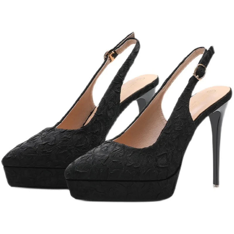Sexy Mary Jane Heels Women OL High Heels Black Nude Pumps Women Shoes High Heel 12cm Pointed Toe Platform Heels Womens Shoes