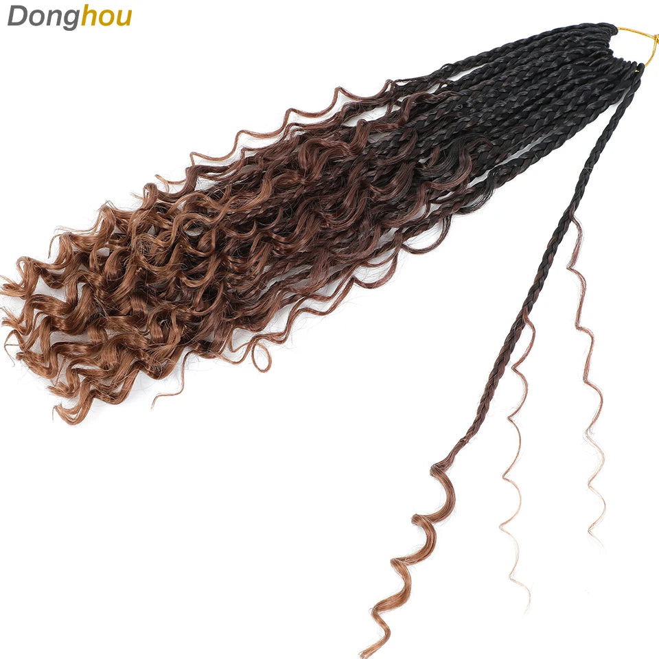 14 18 24 Inch Boho Box Braids Crochet Braids Curly Ends 1B 30 27 #4 Bug 8 Colors Ombre Goddess Bohemian Box Braids Crochet Hair