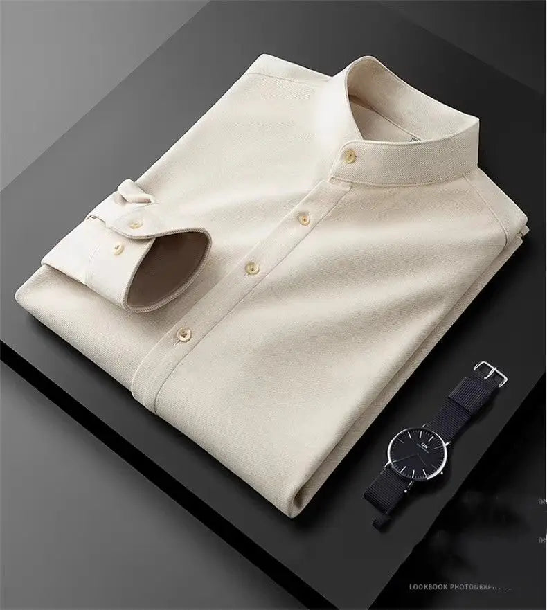 Men's Fashionable Thick Standing Collar Shirt with a High-end Feel Soft and Warm on Top
