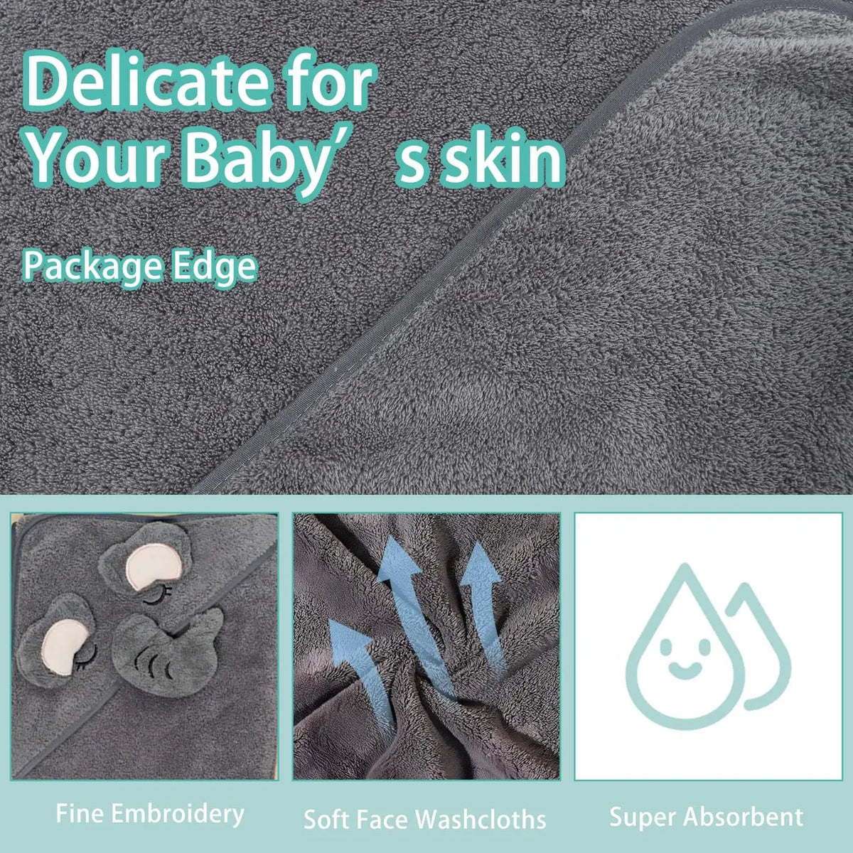 Baby Hooded Towel 31x31 in - Organic Cotton Bath Set, Quick Dry & Absorbent with Animal Design (Baby Shower Gift, 1-Piece Set)