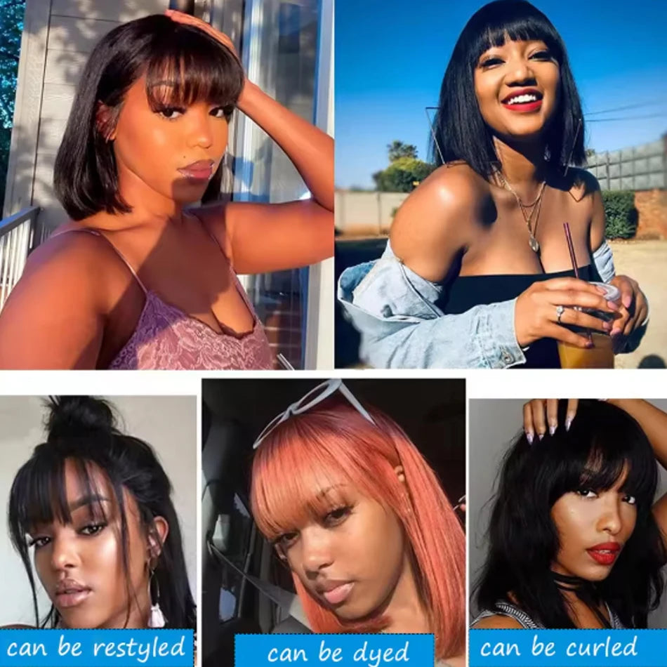 Straight Human Hair Wigs With Bangs Fringe 3X1 Part Lace Bob Wigs Realistic Scalp Brazilian Straight Virgin Bob Wigs With Bangs