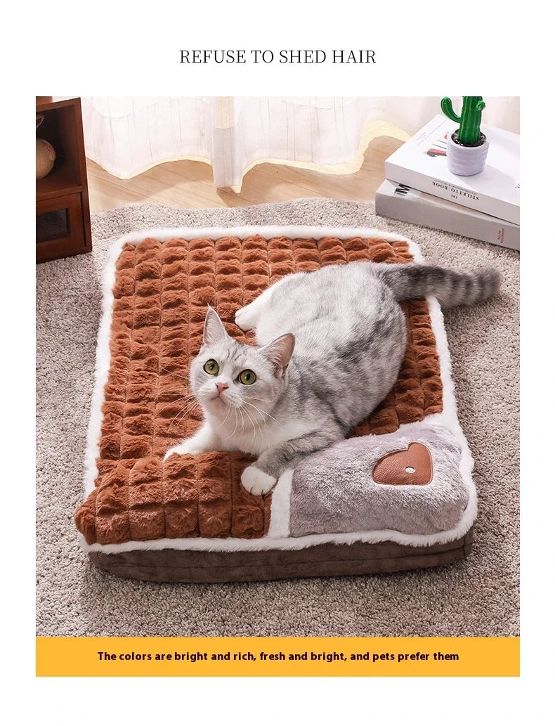2024 NEW Winter Warm Dog Sleeping Mat Comfortable Dog Bed Plush Pet Mat for Small Medium Large Dogs Square Puppy Bed with Pillow