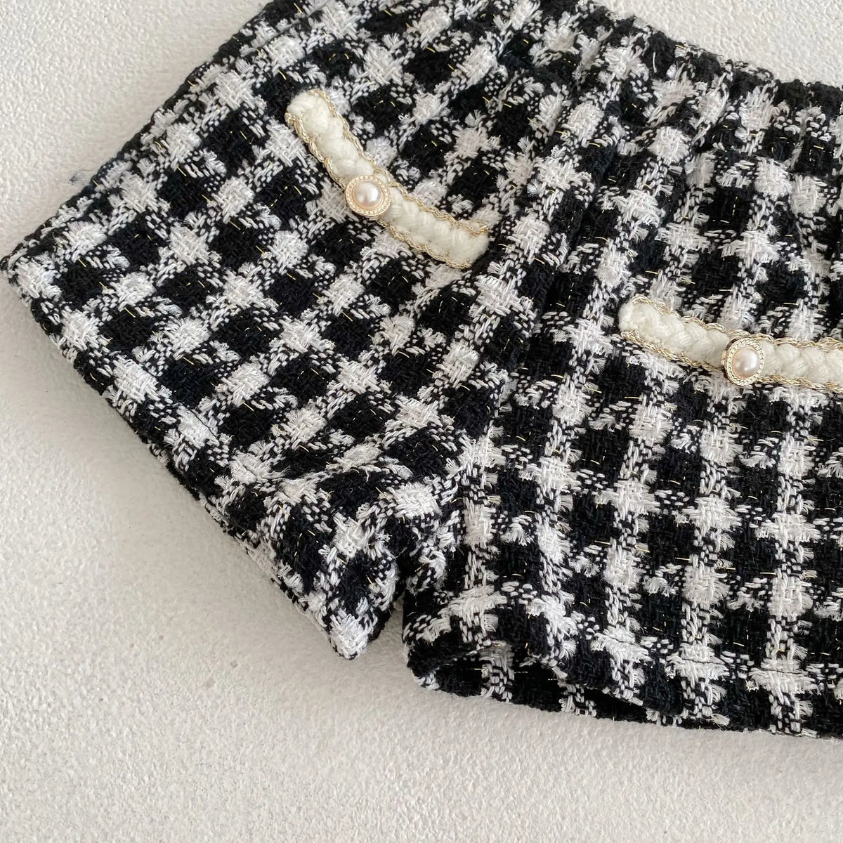 Girl Clothing Set 2026 Spring Baby Tweed Plaid Girl's Two Piece Suit Jacket+ Short Pants Sweet Girl's Suit