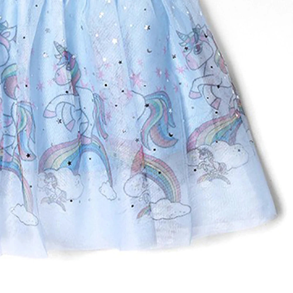 2025 New Princess Dress Unicorn Summer Kids Clothes Birthday Dress Party Short Sleeve Children Rainbow Cute Fashion Dresses
