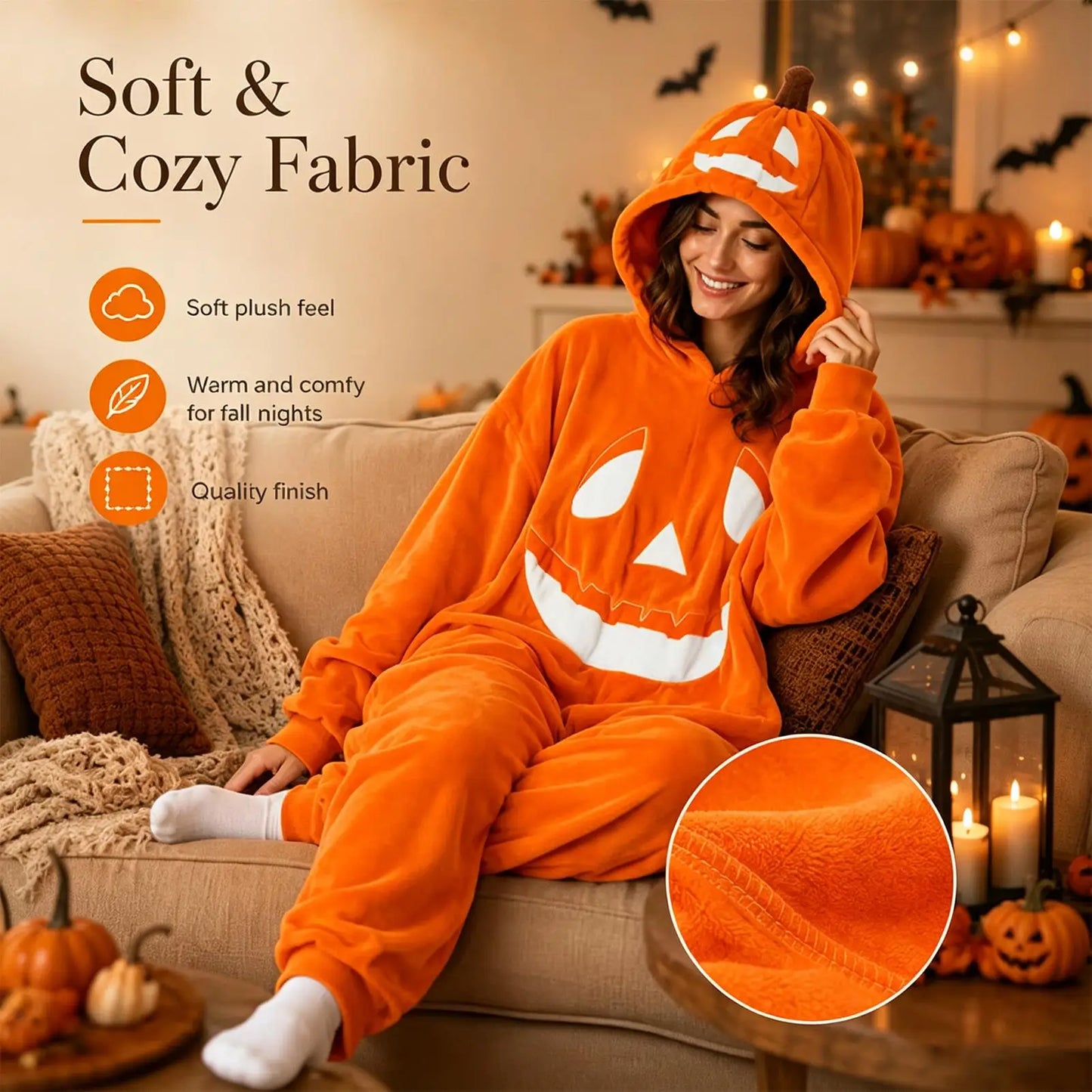 Halloween Pumpkin Costume Soft Breathable Hooded Jumpsuit Halloween Pumpkin Hooded Jumpsuit For Cosplay Concert Party Home