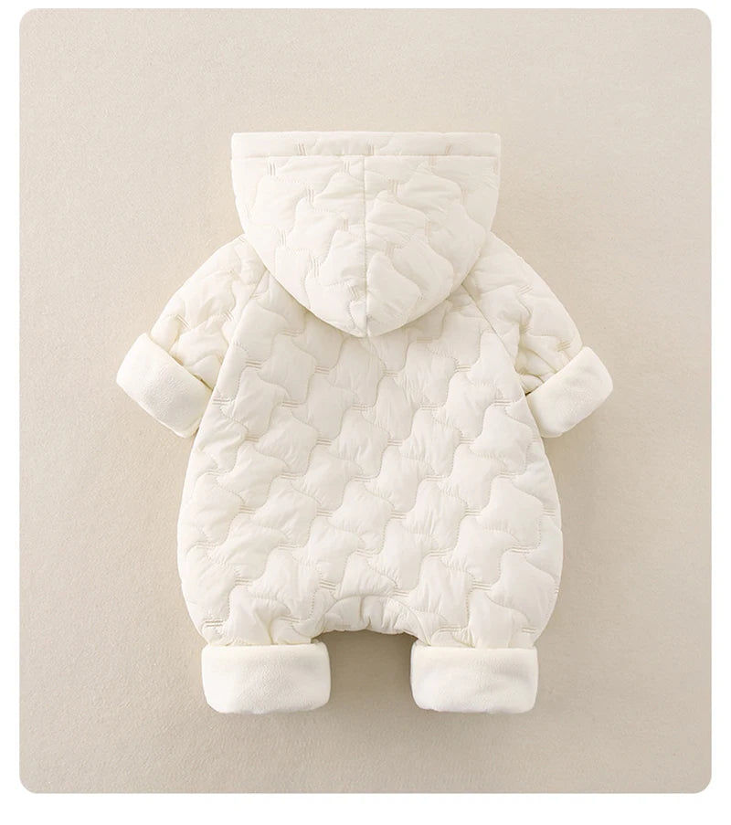 Autumn Winter Baby Clothes 0-2Y Newborn Thick Jumpsuit Boys Fur Lining Warm Romper Toddler Girls Cute Hooded Outdoor Clothing