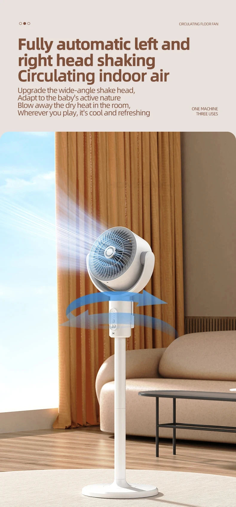 360 Circulation Quiet Powerful Floor Fan,Standing Smart Fans,with Remote Control Adjustable Height