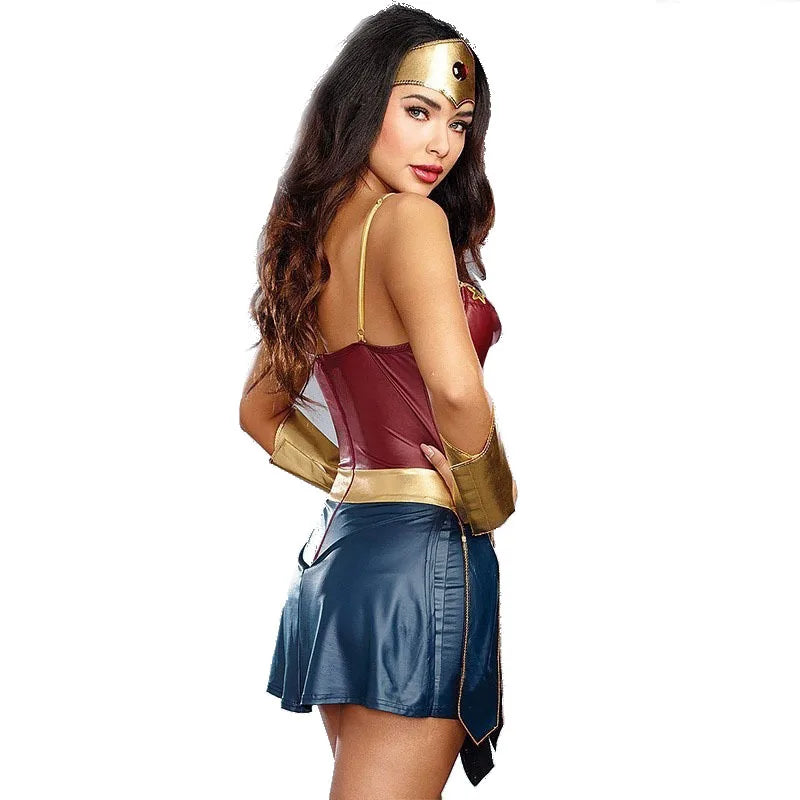 Halloween Superhero Costume Dress for Women Cosplay Costumes Stage Perfomance Costume Sexy Clothing Leather Fancy Dress