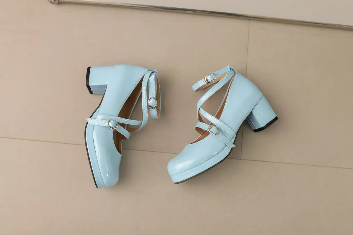 Japanese Lolita Party Shoes High Heels Ankle Strap Cross Dress Pumps Cosplay Costume Plus Size 31-50 Big Feet Wear Dropshipping