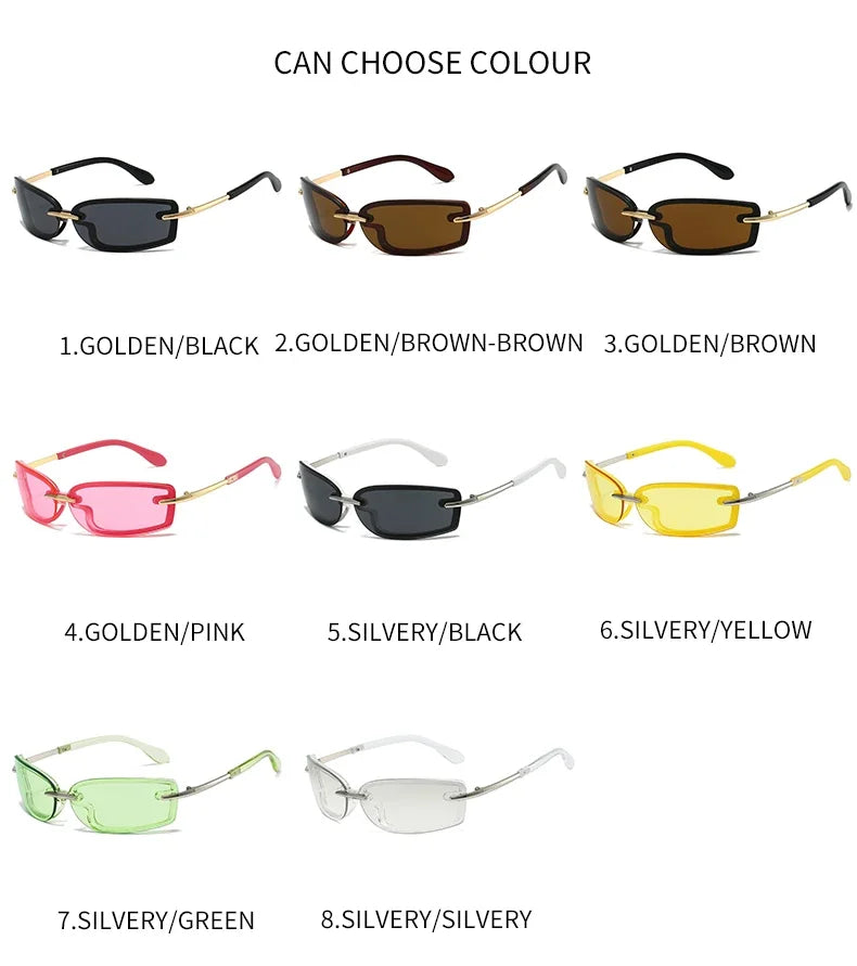 Rimless Y2K Style Sunglasses Rectangle Fashion Popular Women Men Shades Square Sun Glasses for Female Male Oculos Metal Frame