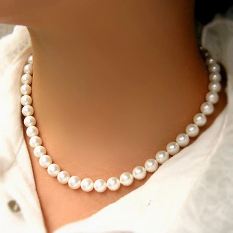 Fashion Elegant White Imitation Pearl Chokers Necklace For Women Men Wedding Banquet Necklaces Vintage Handmade Jewelry Gift