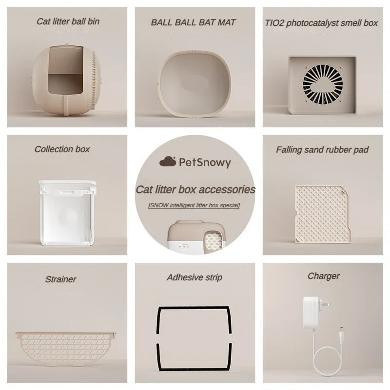 PetSnowy Cat Toilet Complete Set of Accessories Toilet Box/mat/Filter Mesh/Rubber Strip/Charger/Cat Litter Ball Compartment