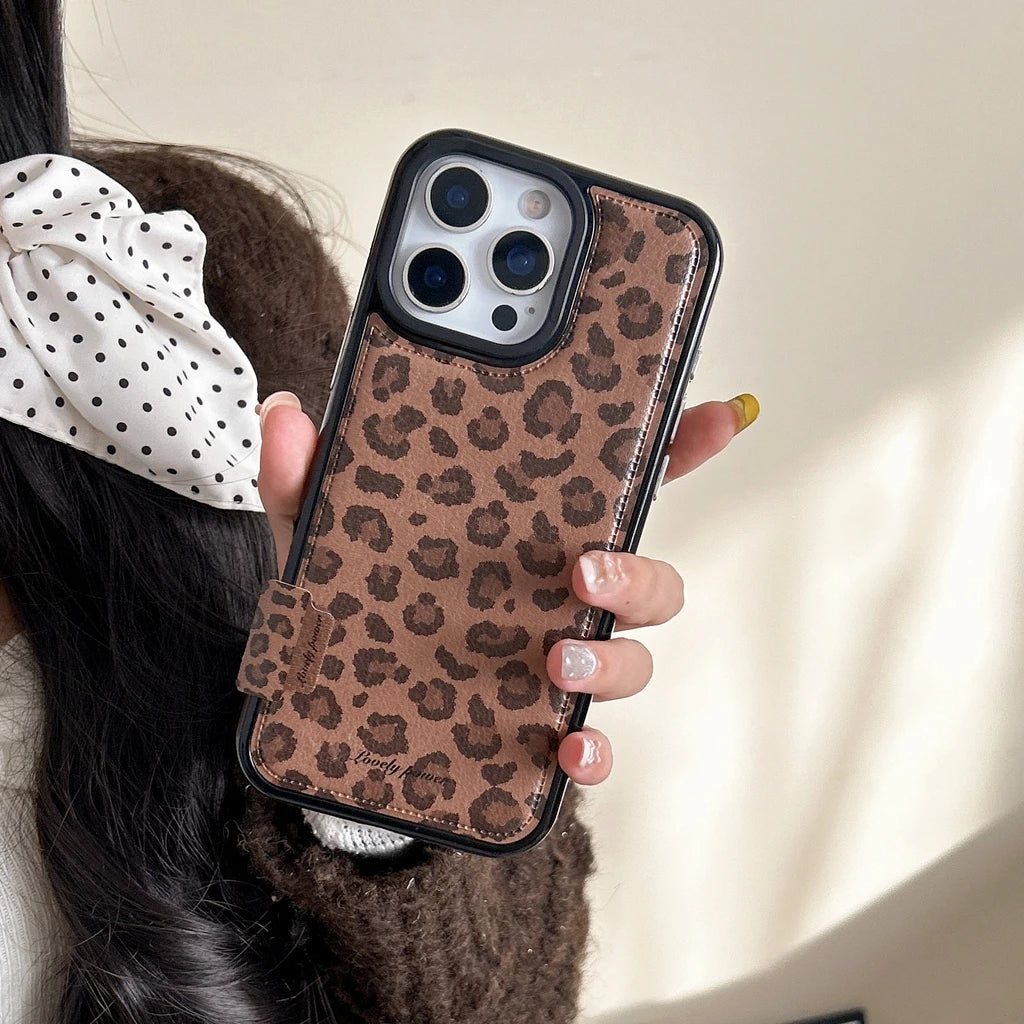 Fashion Sweet Pink Leopard Print Leather Shockproof Protective Phone Cover Case for iPhone 17 16 15 14 Pro Max