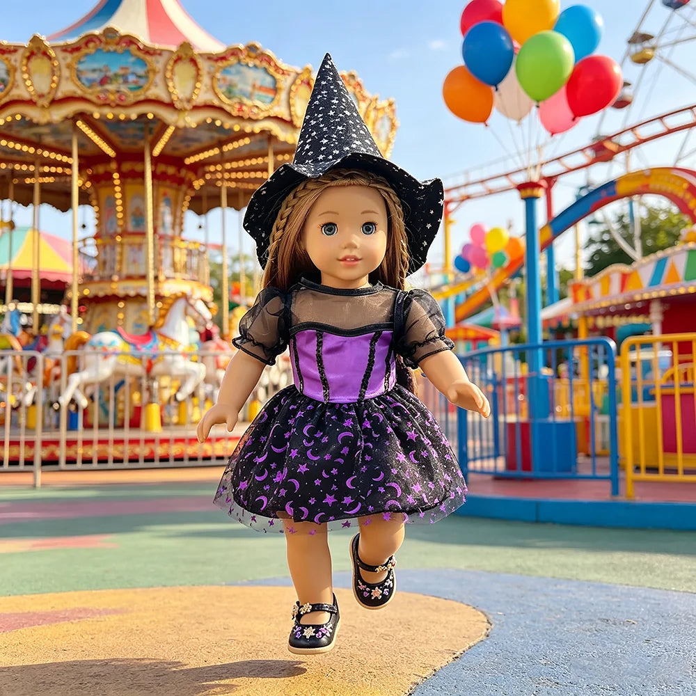 Halloween Doll Costume Outfit Suitable for 18 Inch Dolls. Doll Holiday Costume Set with Three Pieces and Doll Accessories