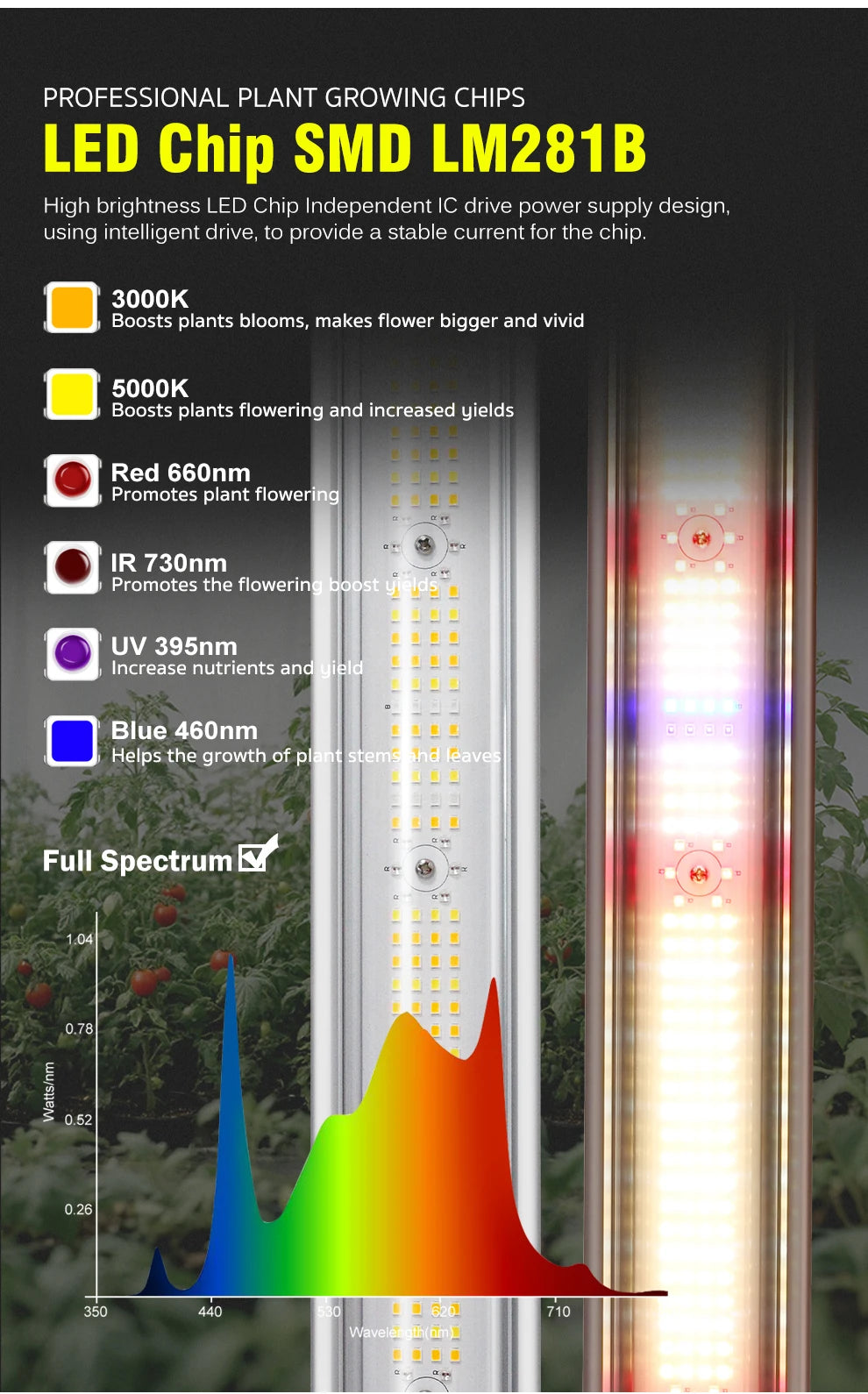 360W 720 Upgraded Full Spectrum Grow Light Aluminum Frame Foldable Waterproof SMD LM281B Garden Greenhouse Tent Grow Light