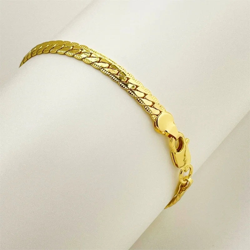 925 Sterling Silver, 18K Gold, 5mm Embossed Bracelet - Fashionable for Men and Women, Charming, Wedding Gifts and Jewelry