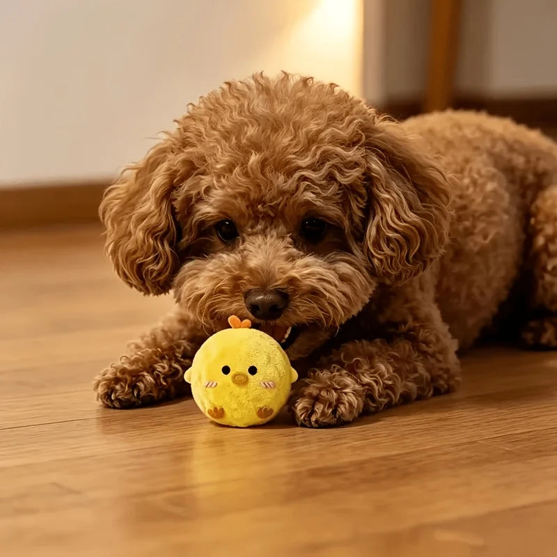 2pcs Pet Bounce Sound Plush Toy Yellow Chick Pink Pig Cat Dog Interactive Soothing Will Call Toy