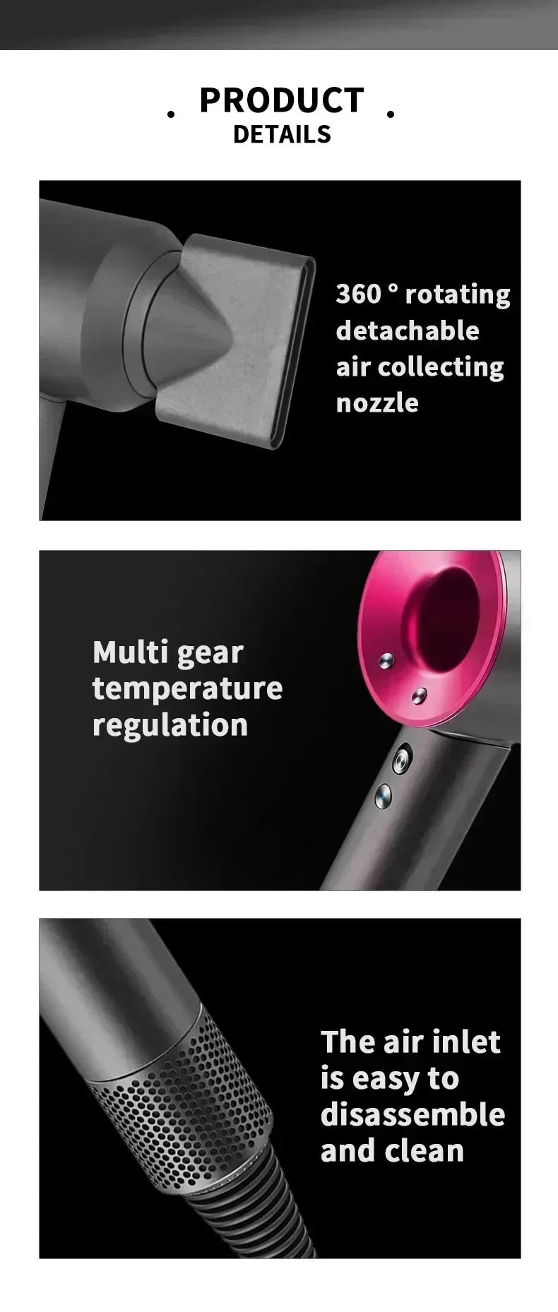 For EU Professional Leafless Hair Dryer, High-Speed Negative Ion 110,000 Rpm, Professional Hair Care, 62M/S Wind, 1600W, Quick